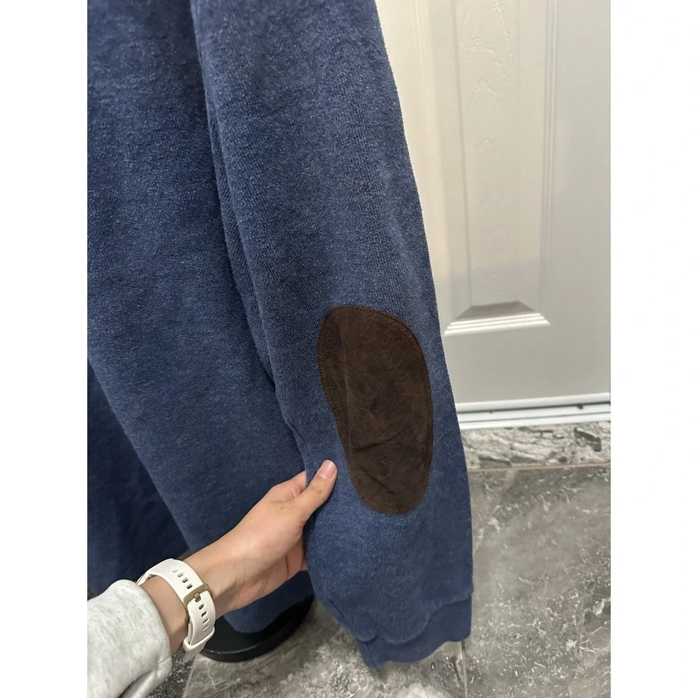 polo ralph lauren mens quarter zip sweater‎ Blue With Brown Elbow Patches XXL - Picture 10 of 12